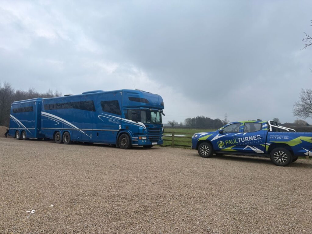 Onsite measuring of horsebox and trailer for grey gloss wrap by paul turner signwriters
